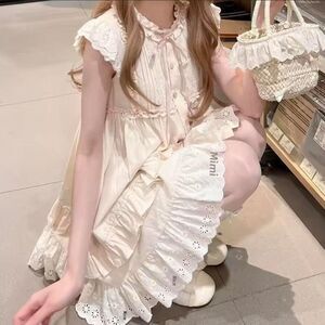 Cream Lace Dress with Ruffle Details